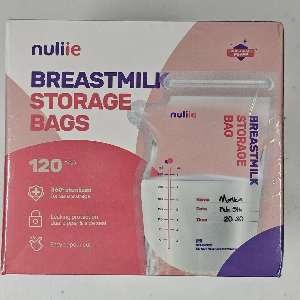 Nuliie 120 Pcs Breastmilk Storage Bags BPA-Free, 8oz/240ml